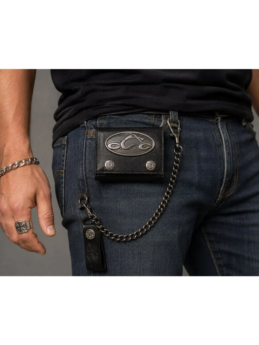 Orange County Choppers OCC Genuine Leather Chain Wallet Biker Motorcycle Trifold